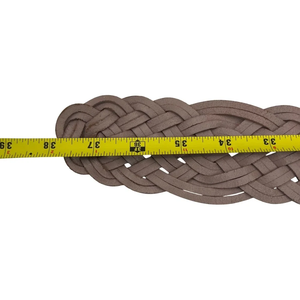 Talbots SMALL Braided Genuine Leather Belt With Brass Ring Buckle In Light Taupe
